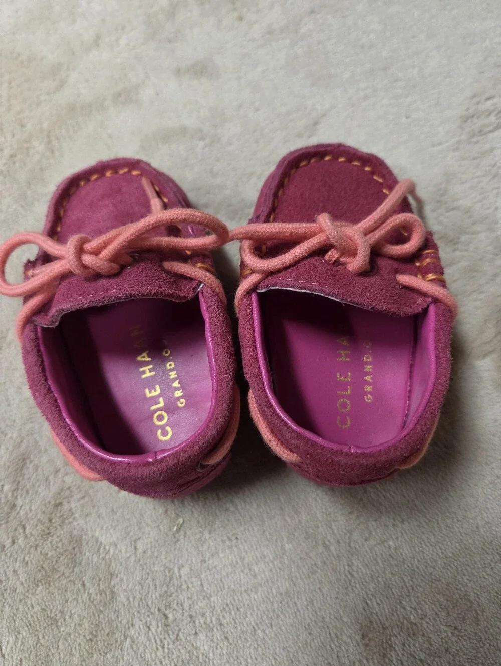 New Cole Haan Infant Pink Suede Grand OS Driving Moccasin Loafers Size 1